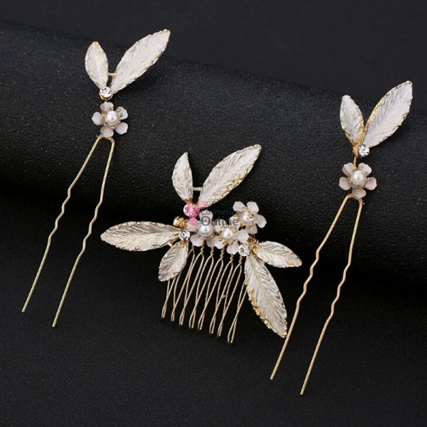 Accesoriu modern pentru decor par CA034 Aurie cu Cristale, set 3 piese